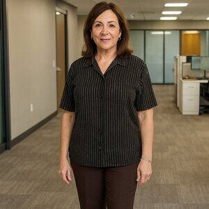 Sag Harbor Size Medium Brown Short Sleeve Blouse